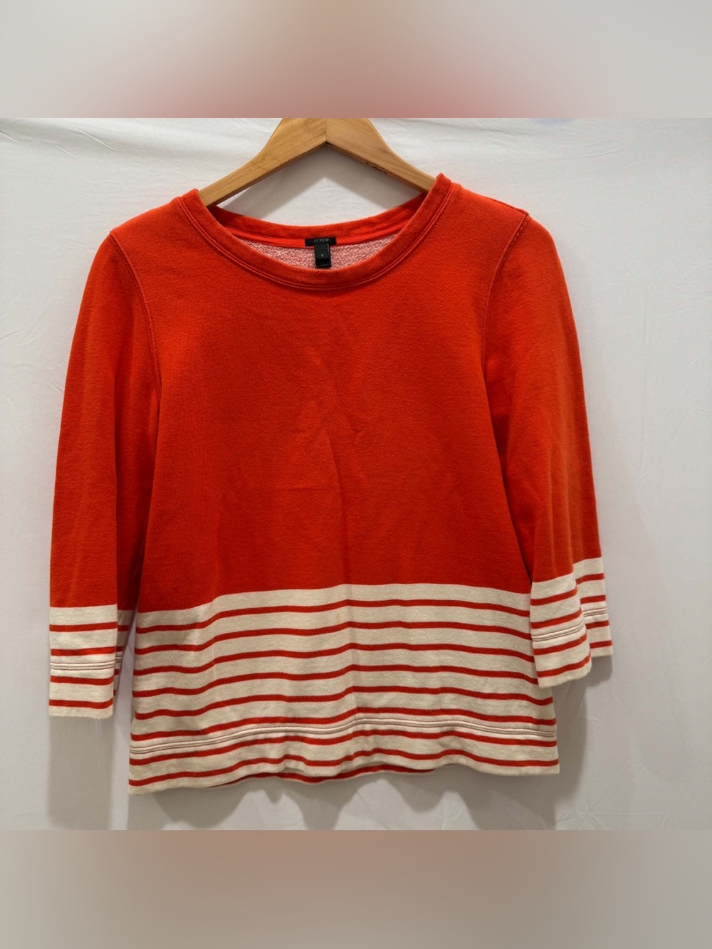 J. Crew Bright Orange Women Crewneck Sweater 100% Cotton Cream Stripes S